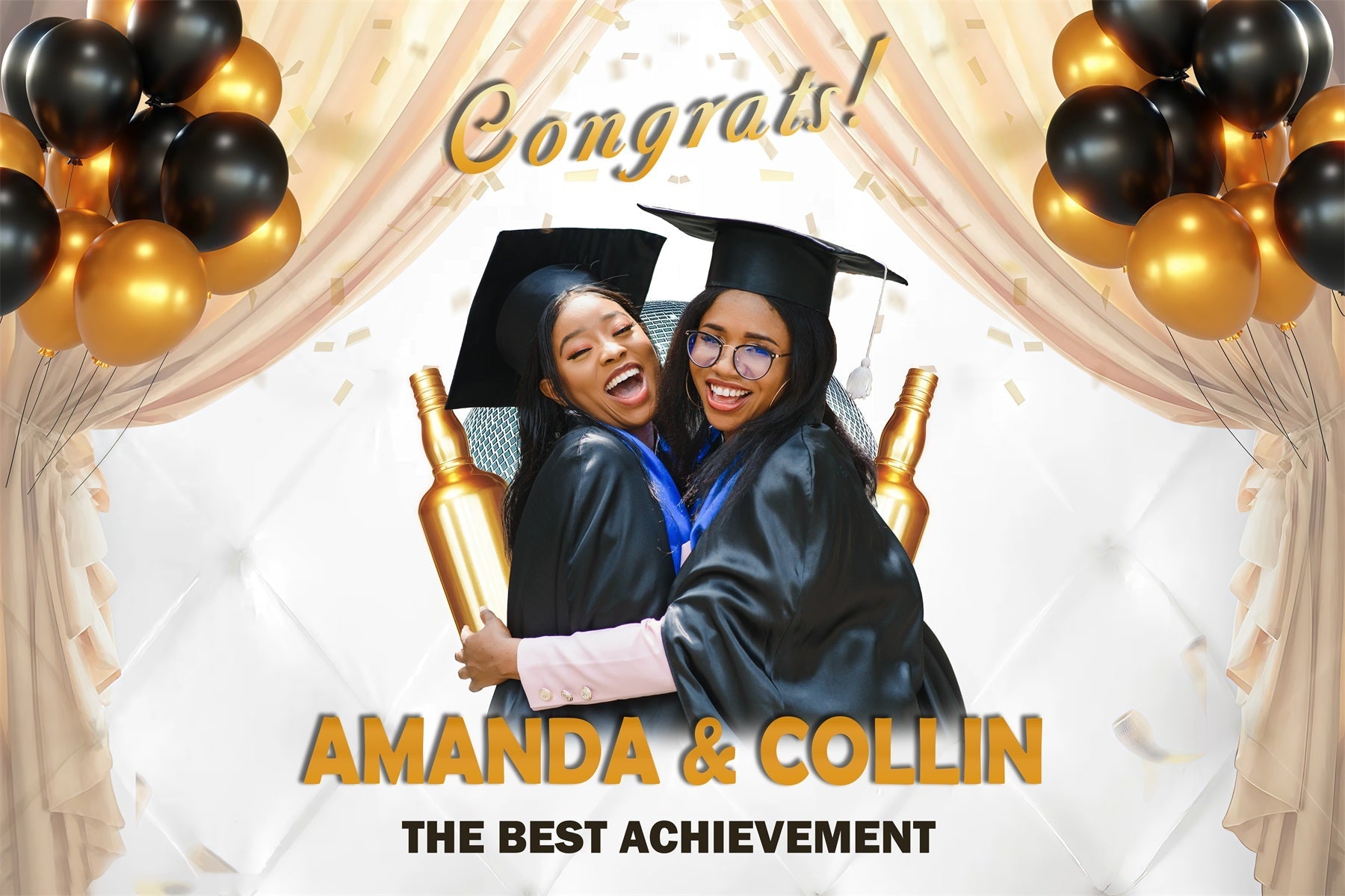 Graduation Photoshoot Backdrop Champagne Gold Balloons Customized Party Graduation Backdrop UK MRR3-181