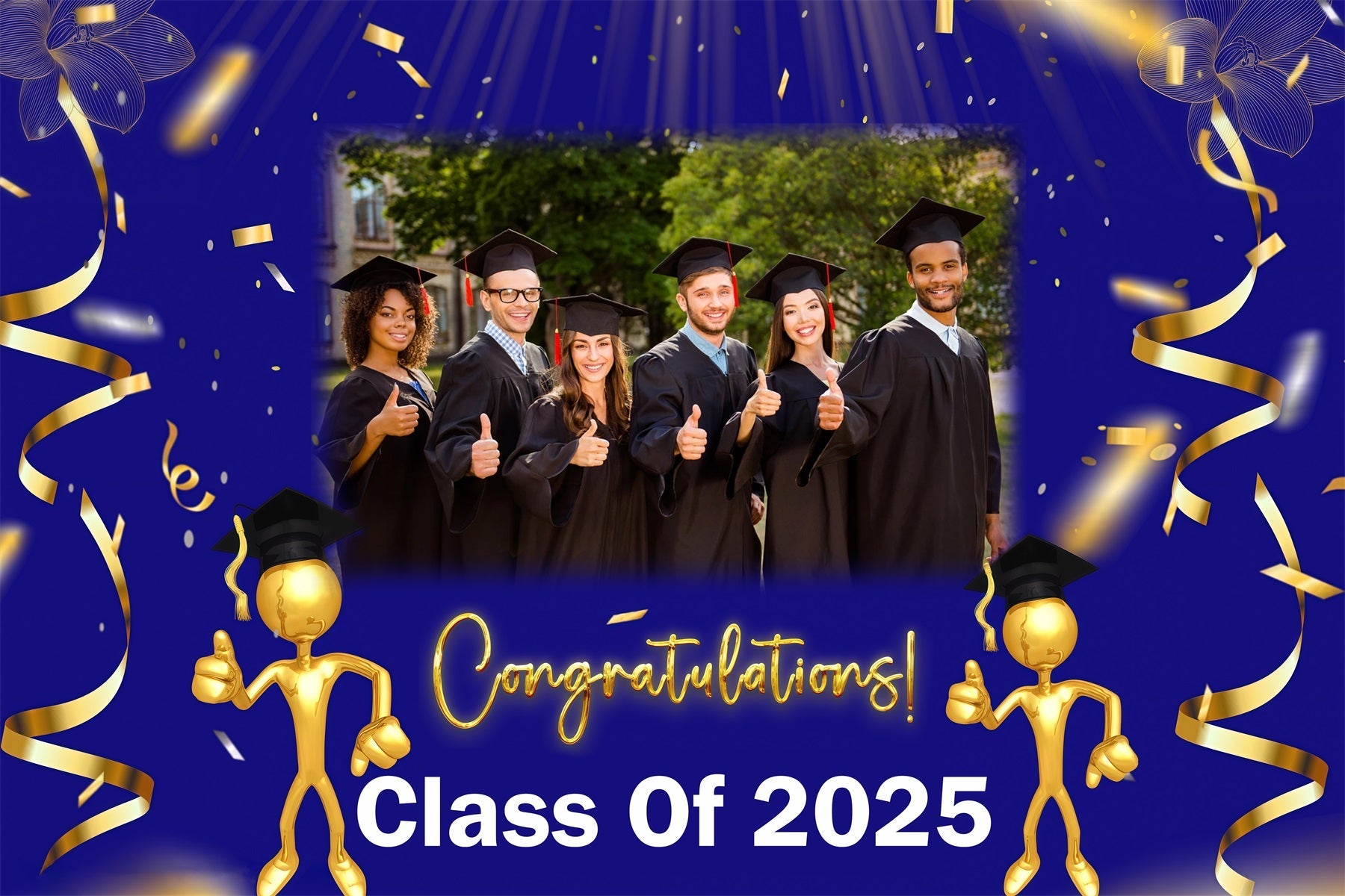 Blue Graduation Backdrop Blue Gold Confetti Personalized Party Graduation Backdrop UK MRR3-184