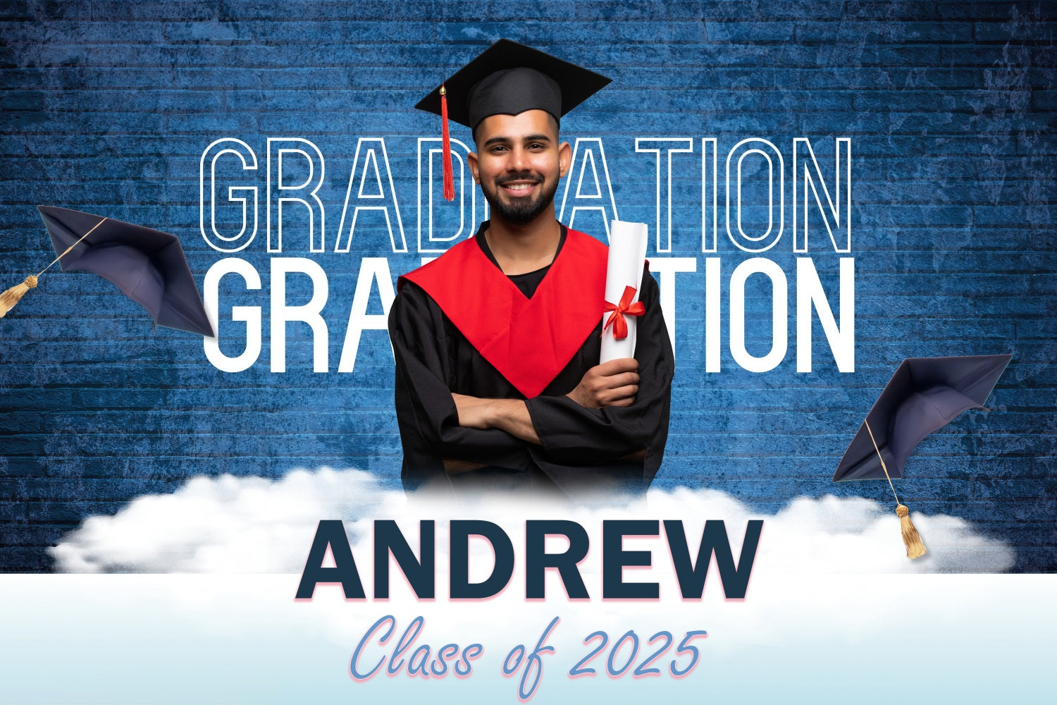 2025 Graduation Backdrop Blue Brick Wall Customized Party Graduation Backdrop UK MRR3-185