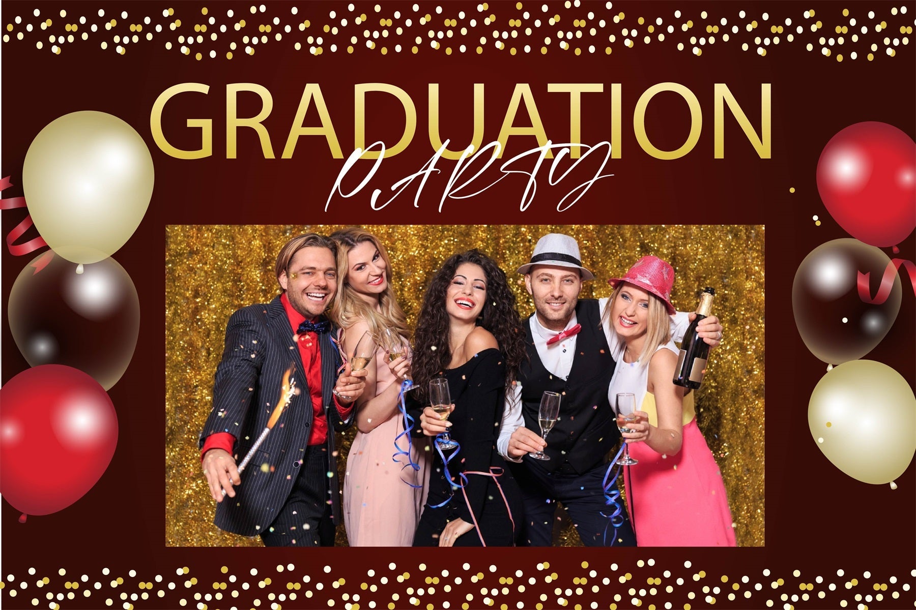 Graduation Backdrop Confetti Balloon Custom Party Graduation Backdrop UK MRR3-188
