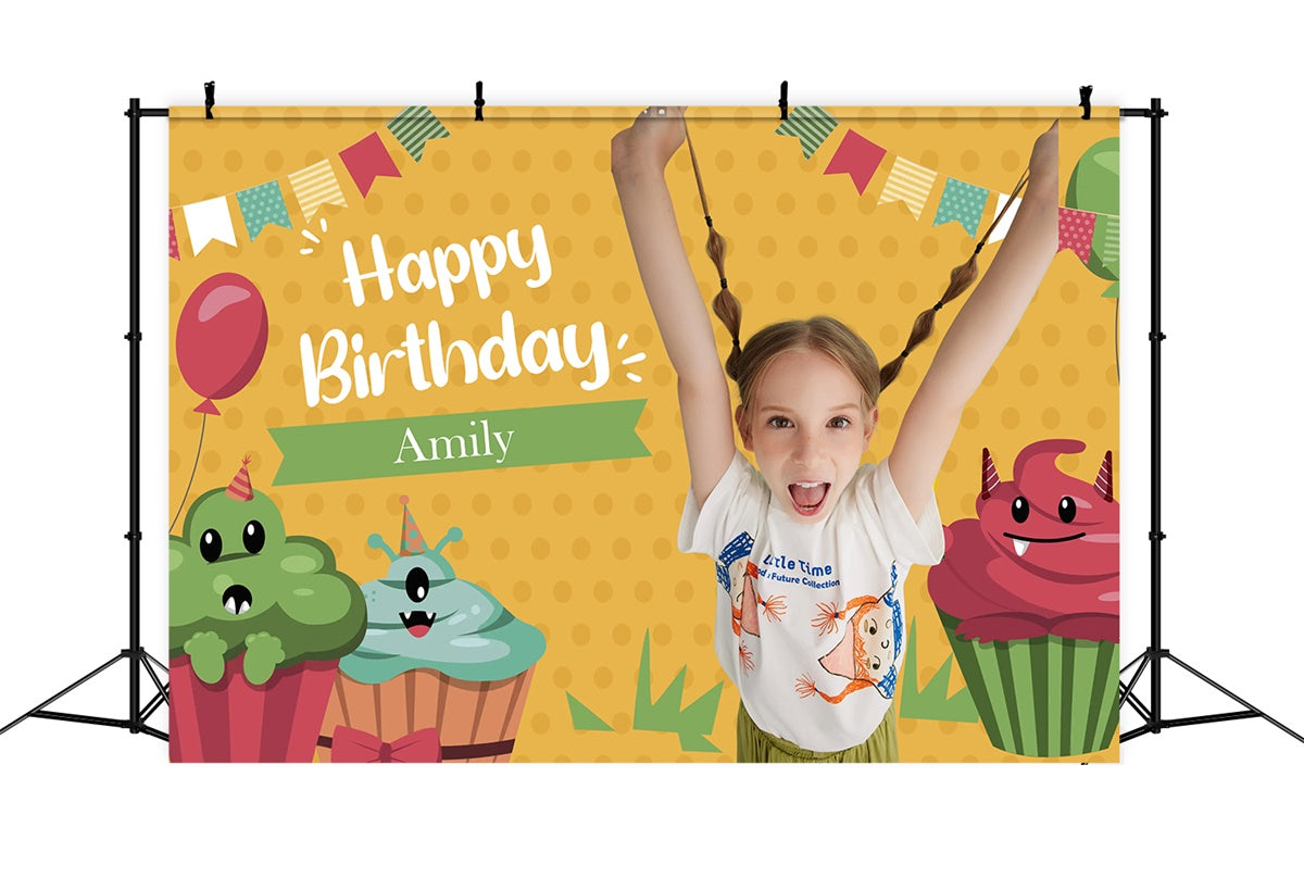 Personalized Backdrops Birthday Monster Cupcake Party Backdrop UK MRR3-19