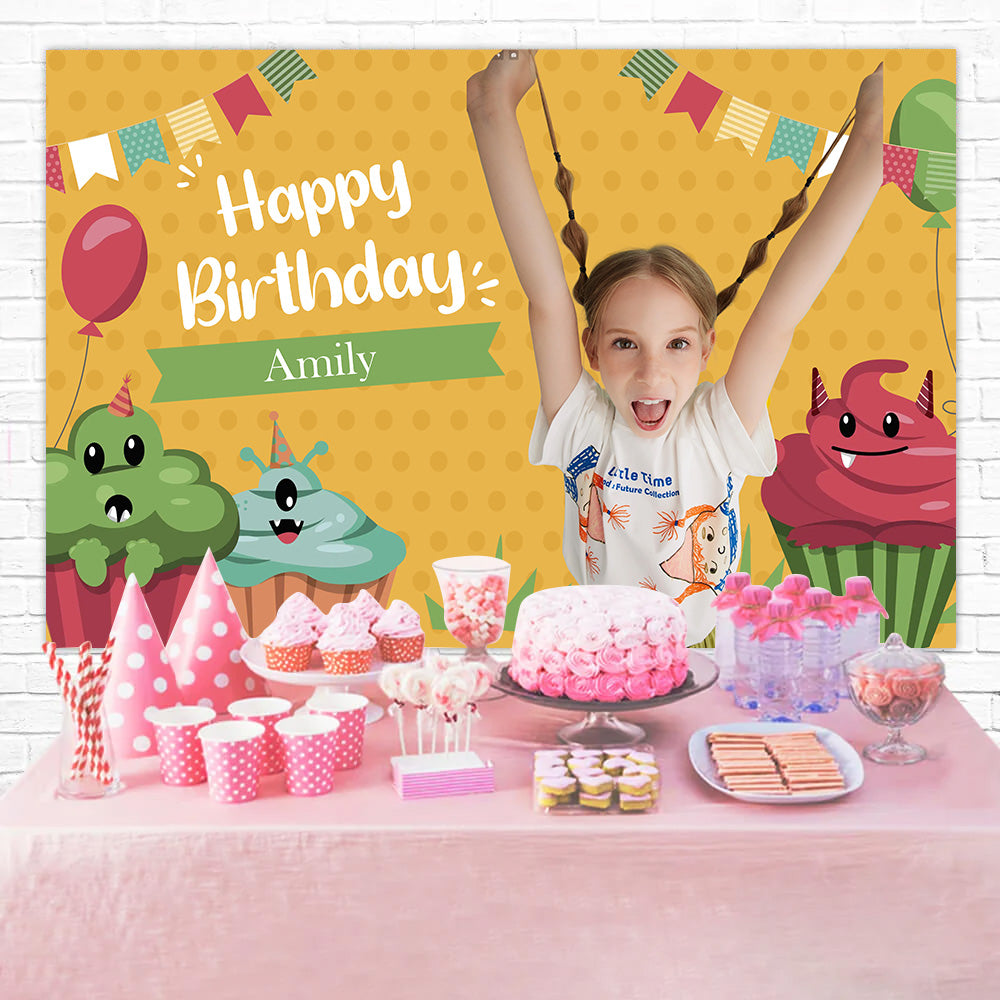 Personalized Backdrops Birthday Monster Cupcake Party Backdrop UK MRR3-19