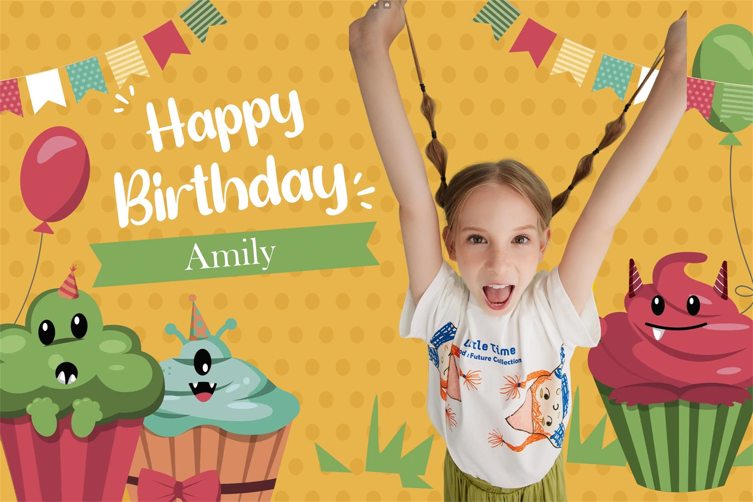 Personalized Backdrops Birthday Monster Cupcake Party Backdrop UK MRR3-19