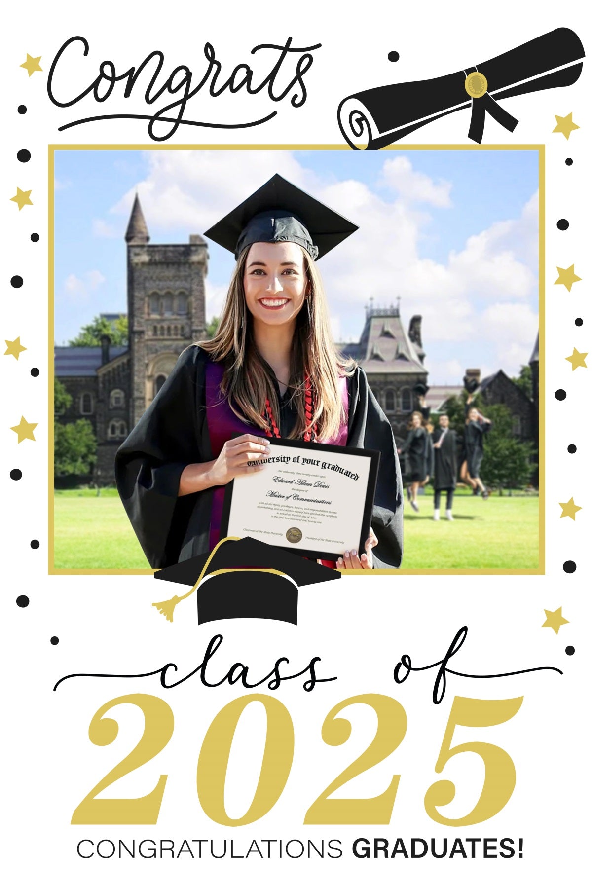 Graduation Photo Backdrop Stars White Frame Custom Party Graduation Backdrop UK MRR3-192