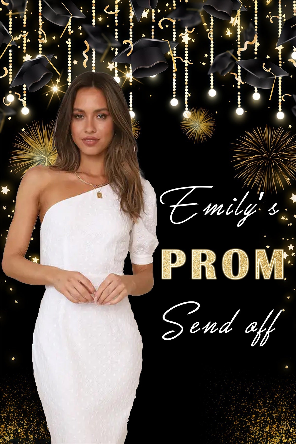 Prom Photo Backdrop Cap Sparkling Fireworks Personalised Party Graduation Backdrop UK MRR3-199