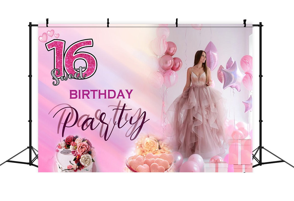 Customize Birthday Backdrop Pink Glamour Sweet 16 Backdrop UK MRR3-2