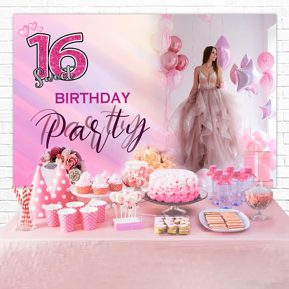 Customize Birthday Backdrop Pink Glamour Sweet 16 Backdrop UK MRR3-2