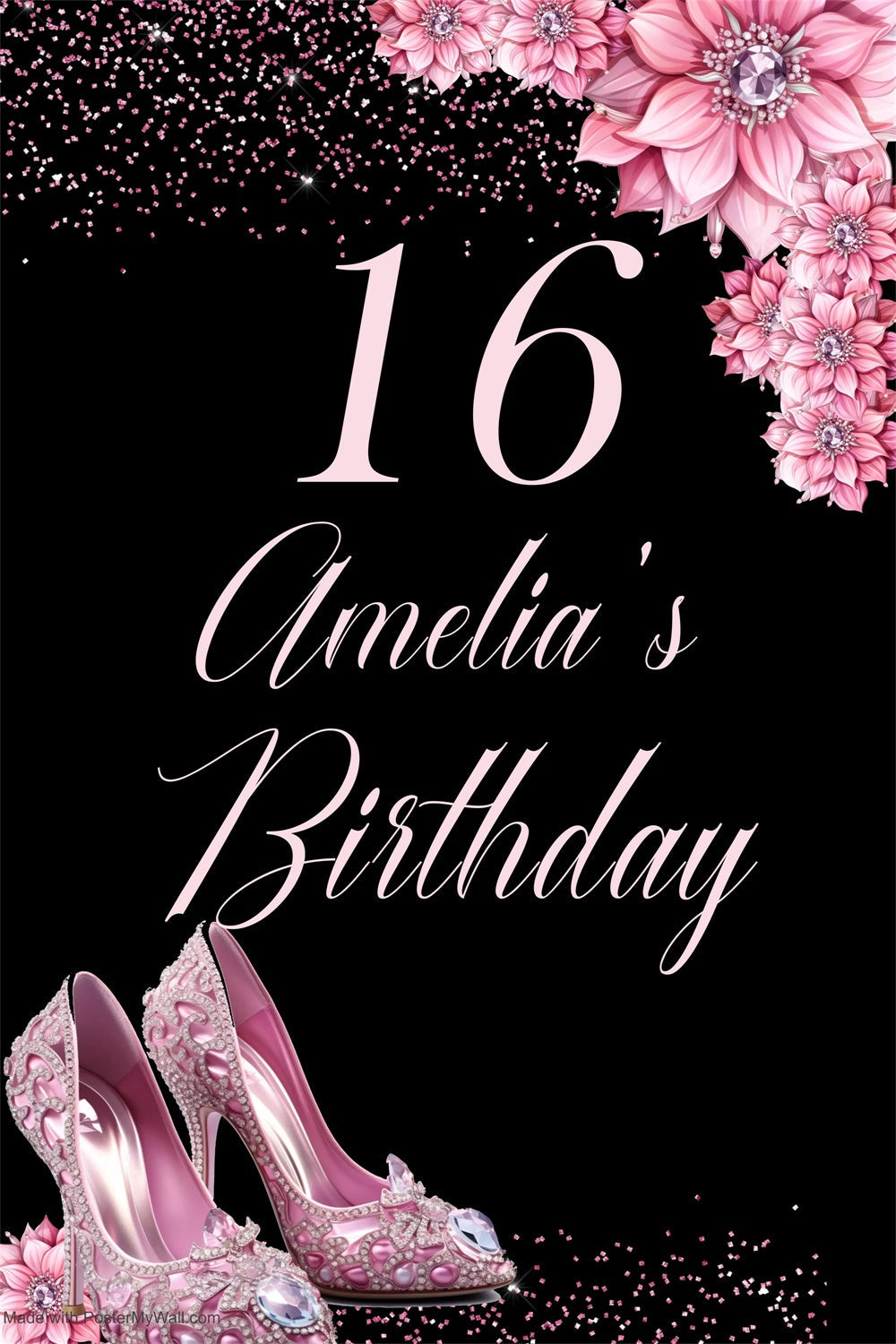Personalized Birthday Backdrop Pink Shoes Sweet 16 Backdrop UK MRR3-22