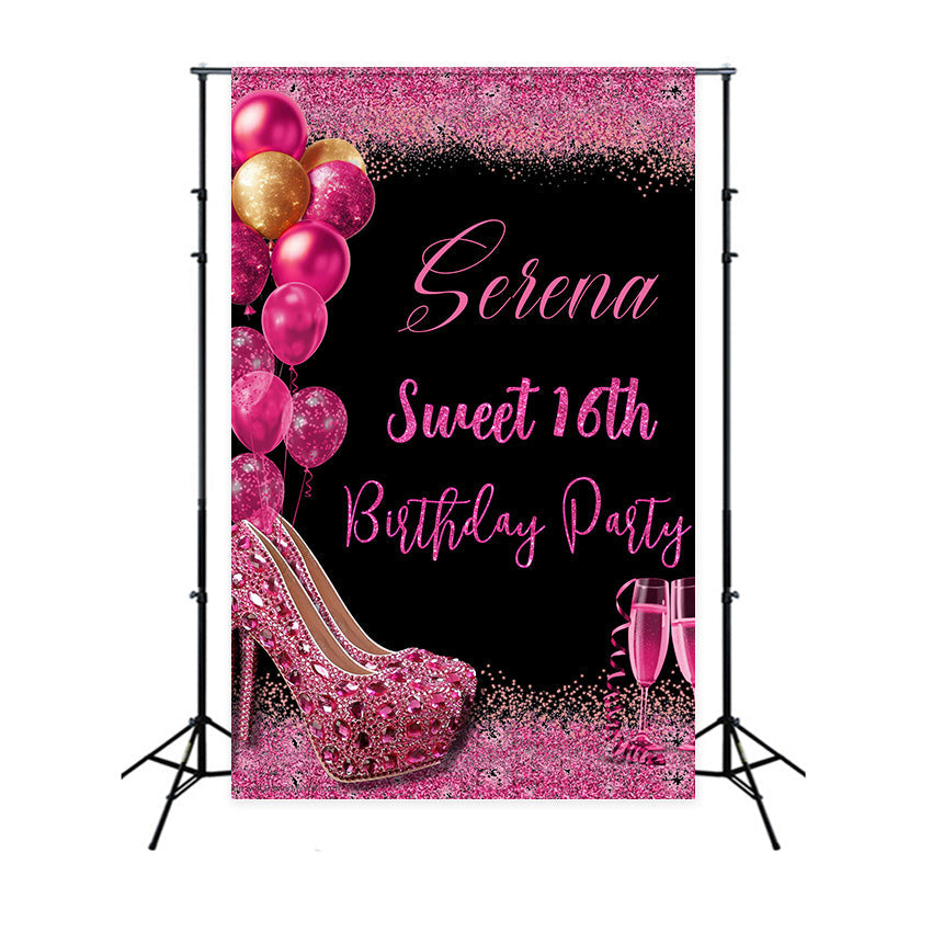 Customized Birthday Backdrop Pink Sparkle Sweet 16 Backdrop UK MRR3-23