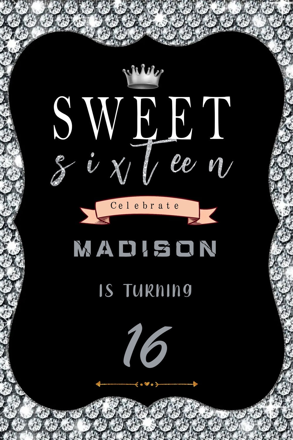 Personalized Backdrops Birthday Silver Diamond Crown Backdrop UK MRR3-24