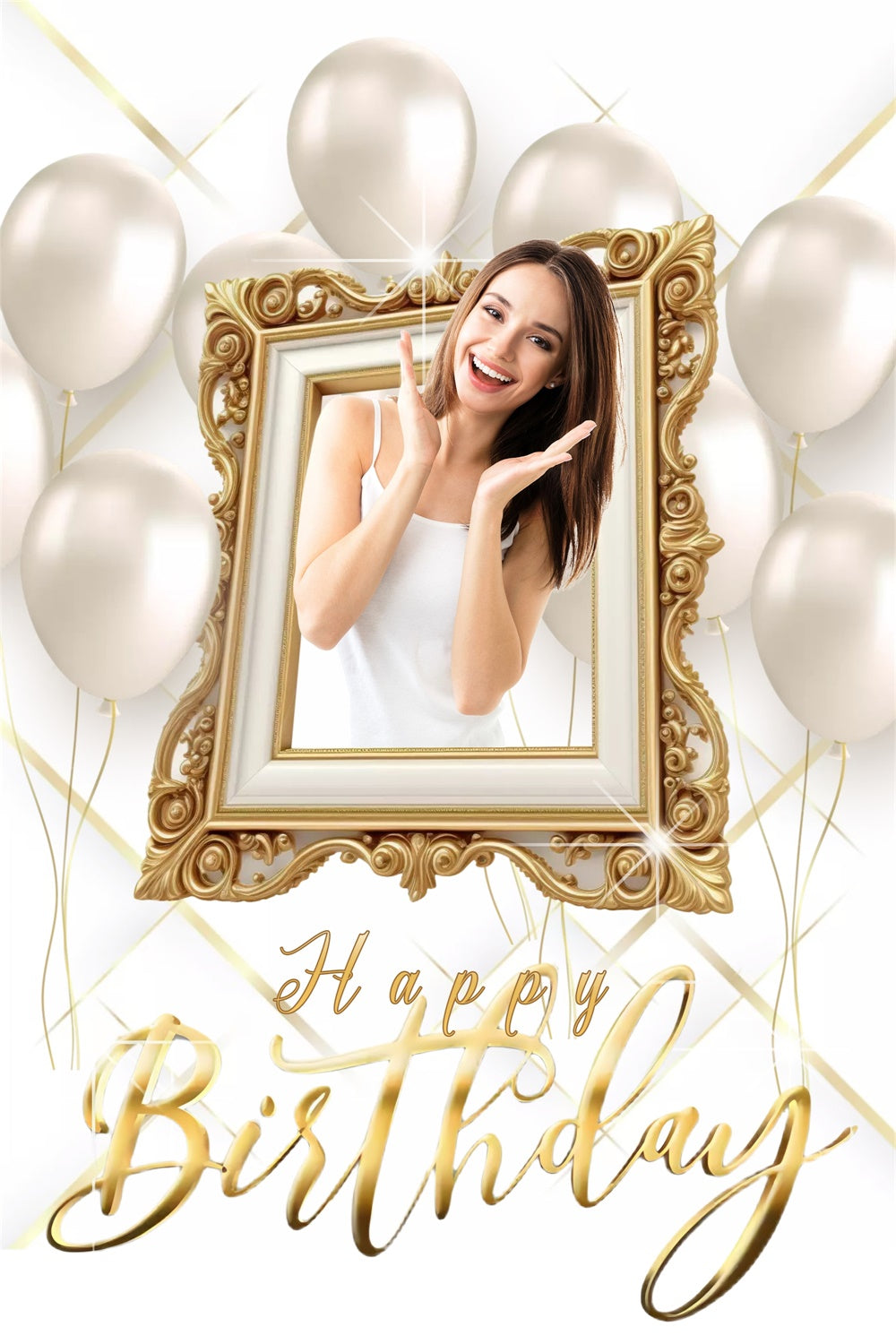 Personalized Birthday Backdrop Gold Frame Balloon Backdrop UK MRR3-26