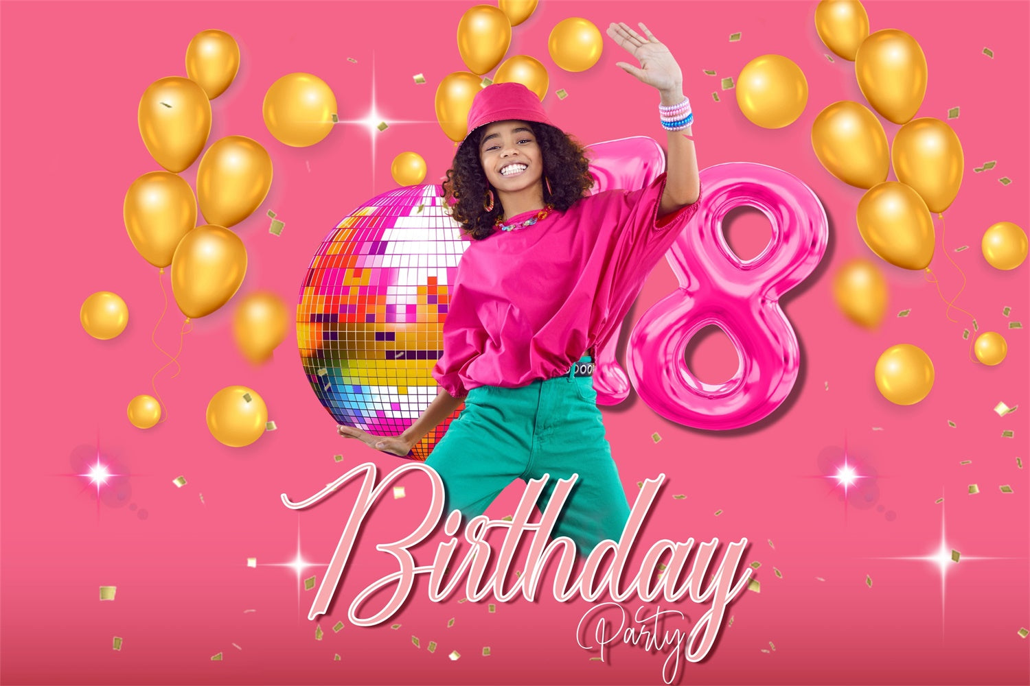 Birthday Backdrop Personalized Golden Balloon Party Backdrop UK MRR3-3