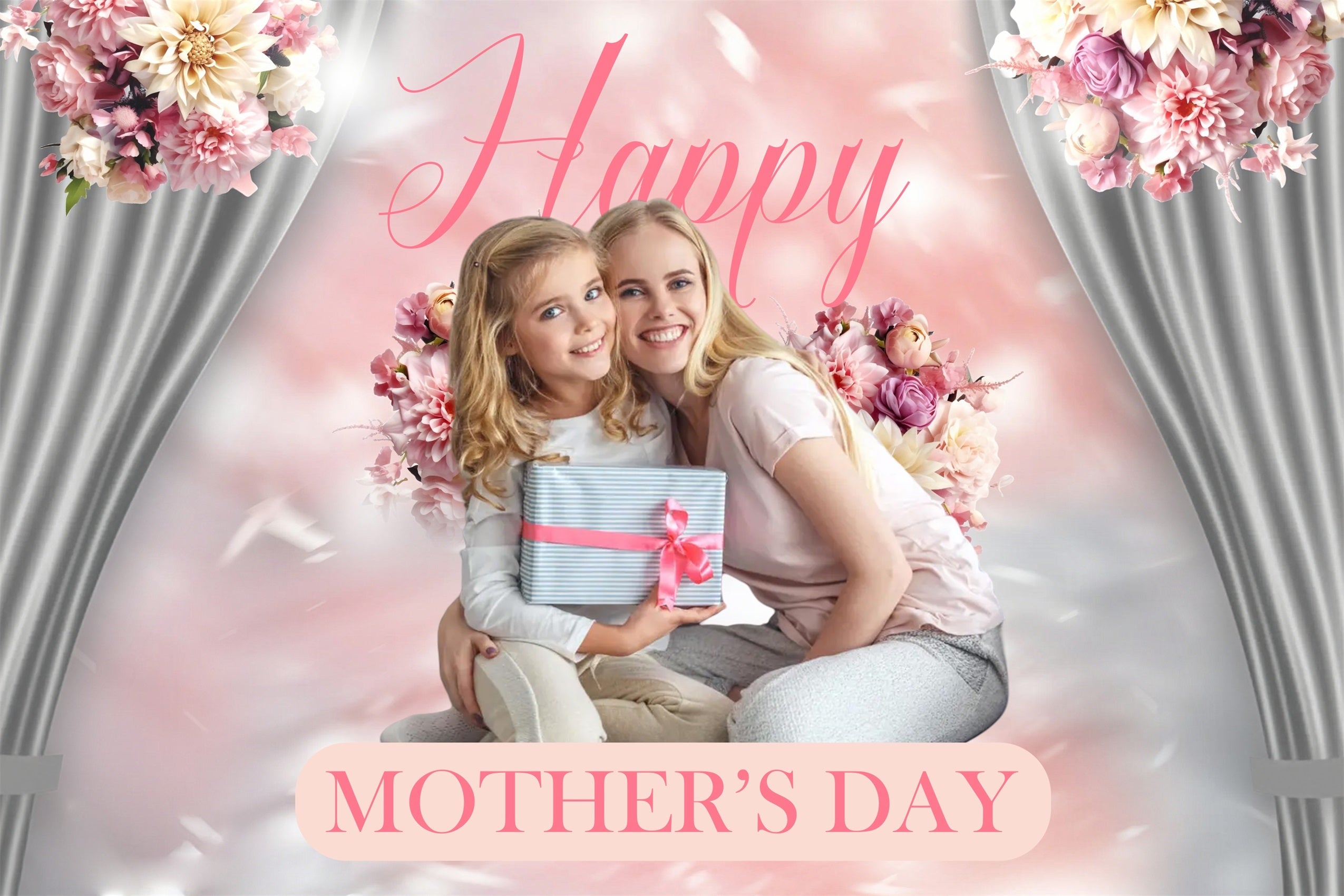 Backdrops For Mother's Day Pastel Flower Curtain Personalised Backdrop UK MRR3-34