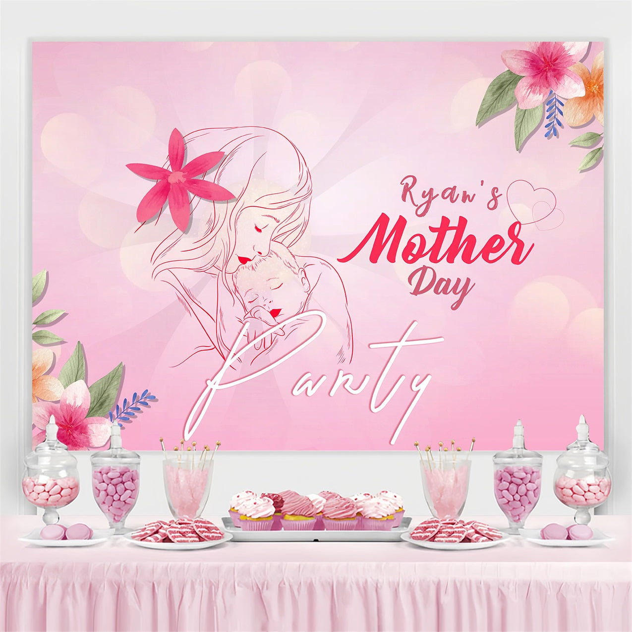 Mother's Day Backdrop Mother Baby Illustration Custom Backdrop UK MRR3-35