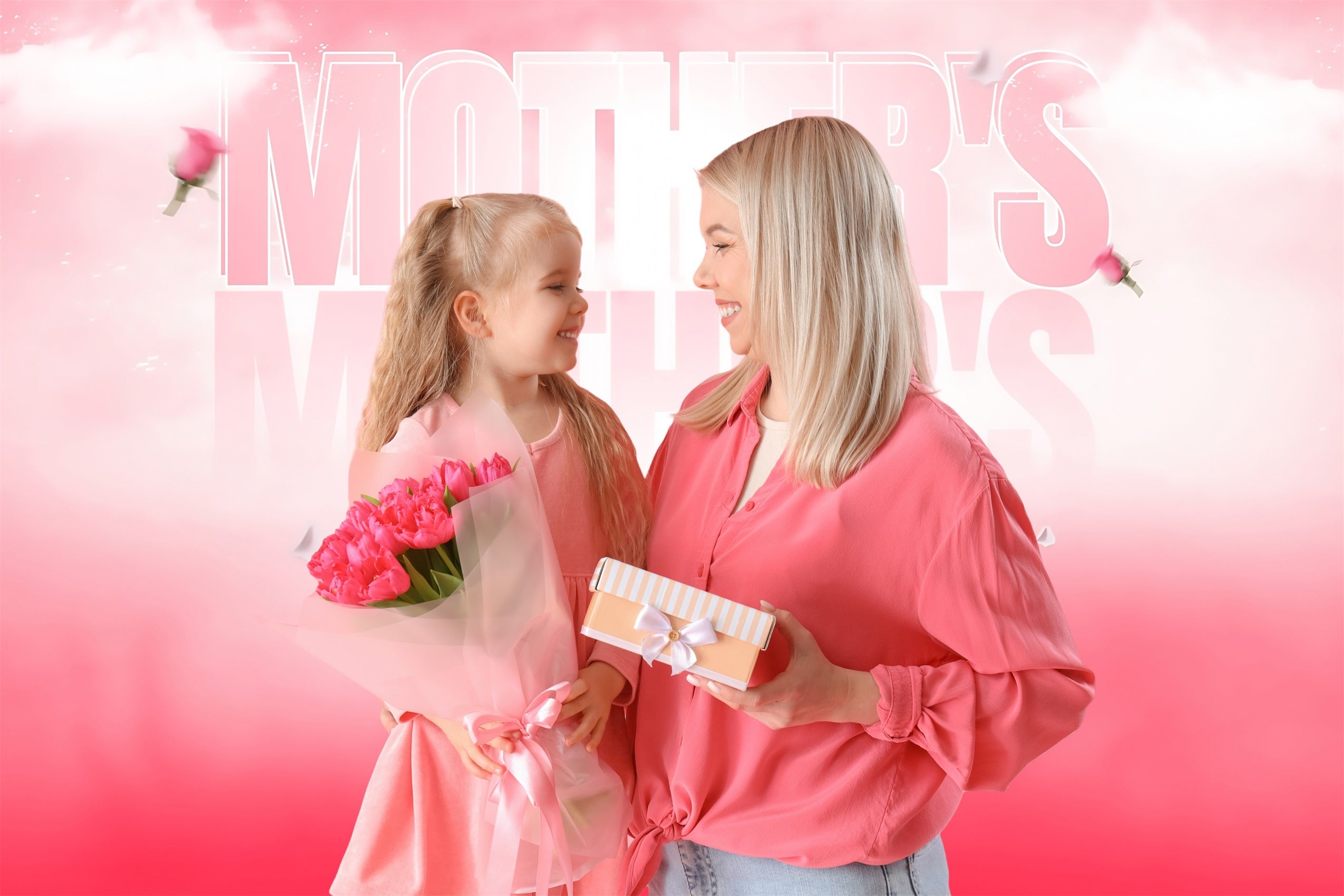 Mother's Day Photo Backdrop Pink Roses Bliss Customized Backdrop UK MRR3-37