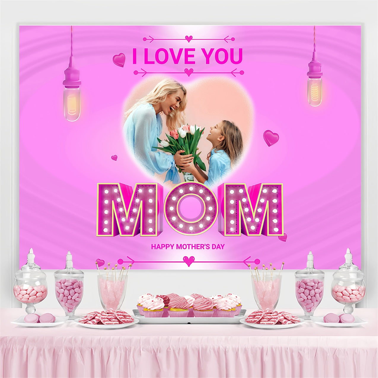 Mothers Day Photo Backdrop Bright Neon Love Personalised Backdrop UK MRR3-39