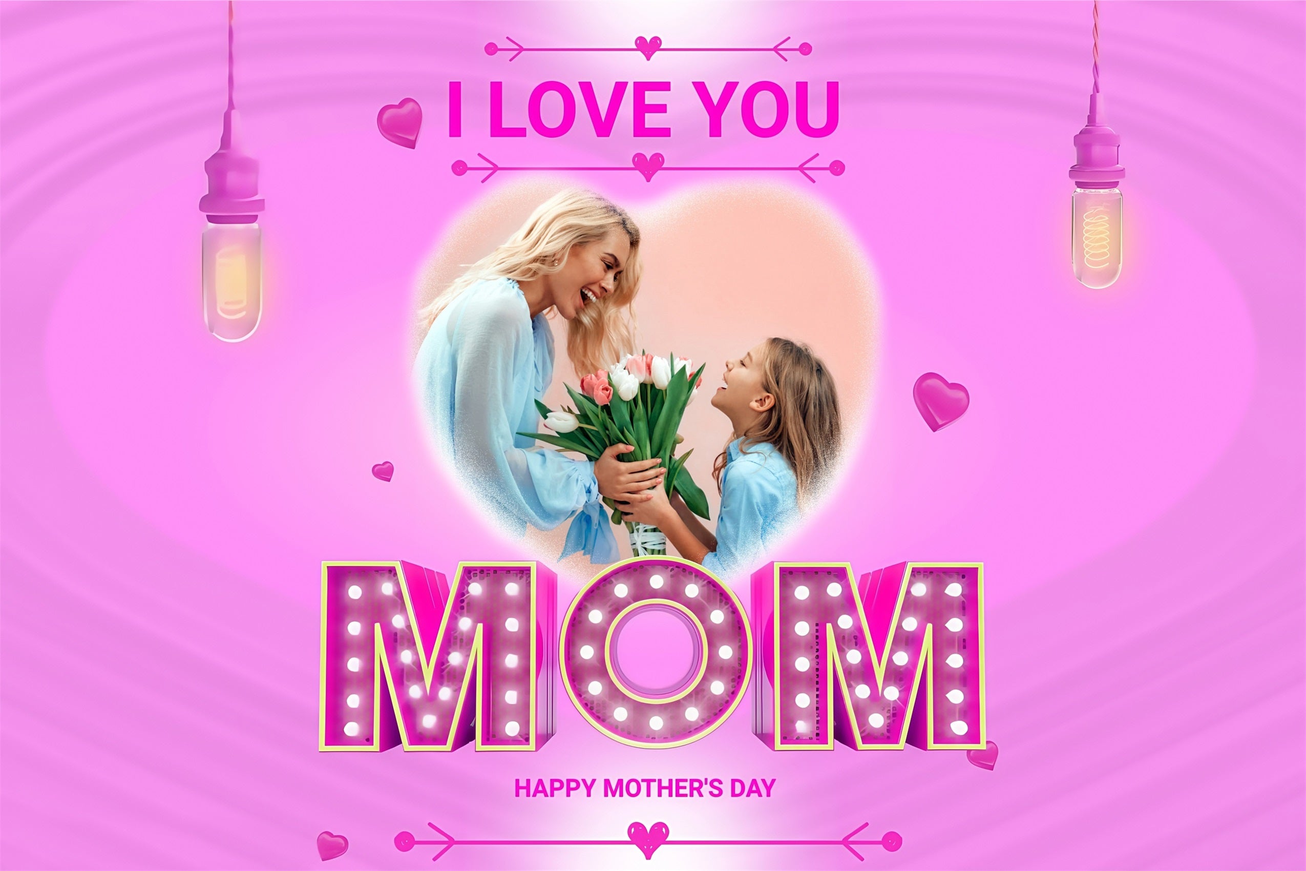 Mothers Day Photo Backdrop Bright Neon Love Personalised Backdrop UK MRR3-39