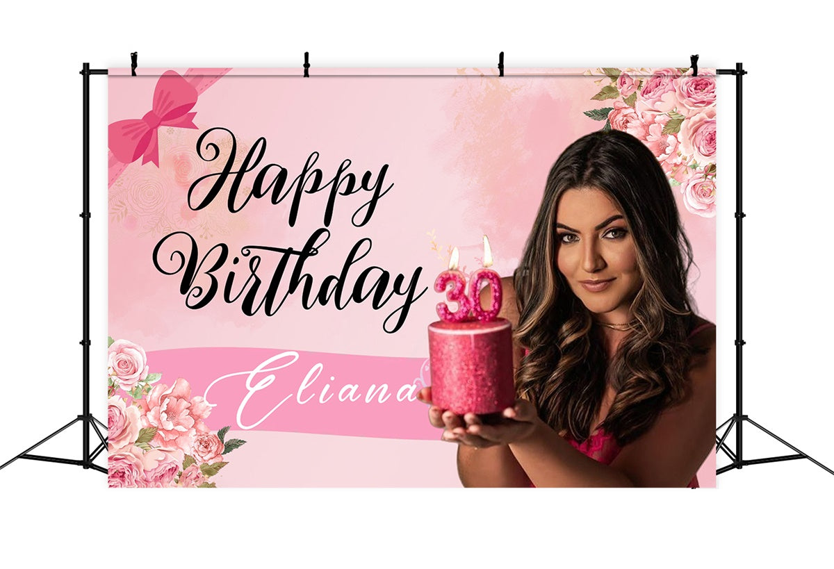 Personalized Birthday Backdrops 30th Elegant Floral Backdrop UK MRR3-4