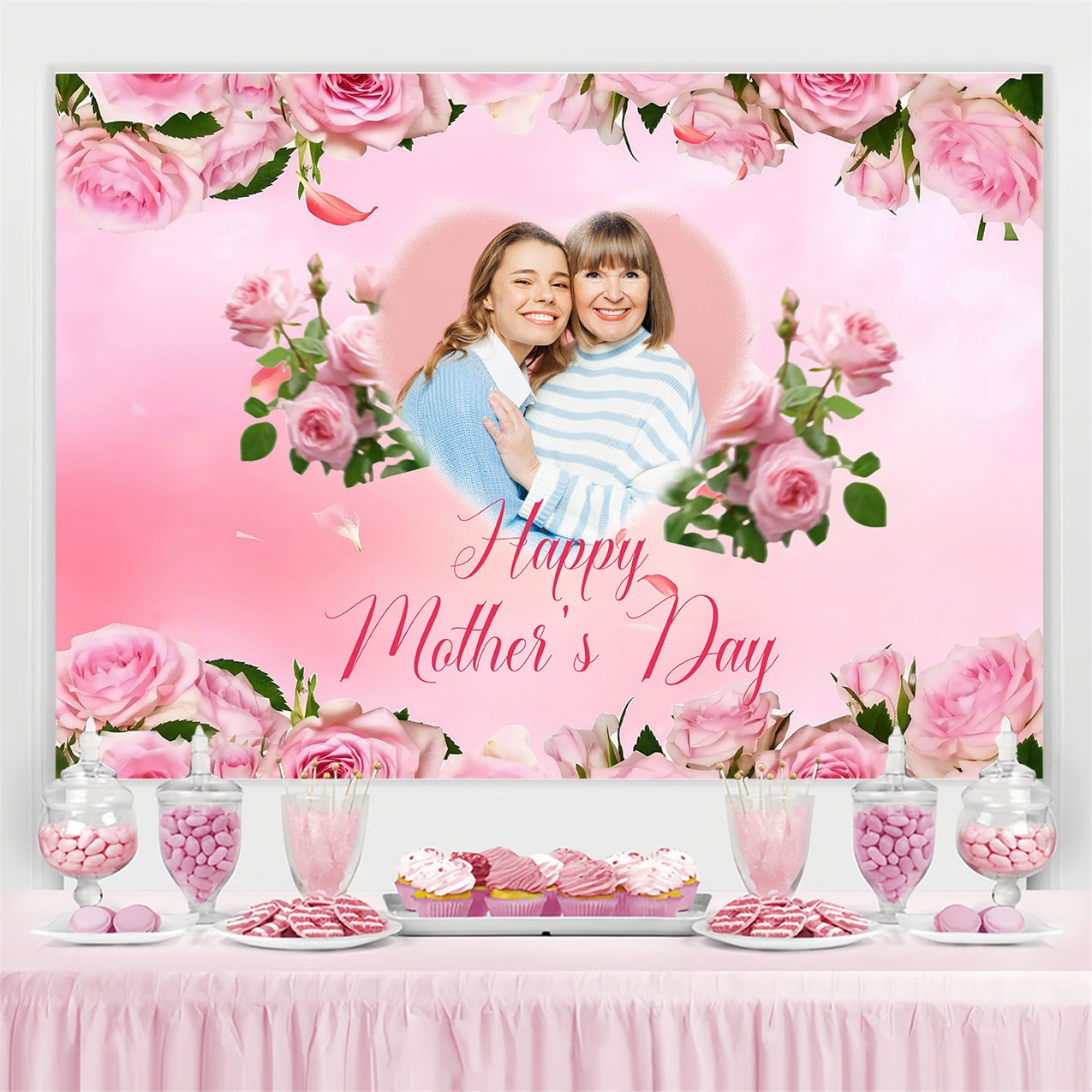 Mothers Day Photography Backdrops Pink Roses Love Customized Backdrop UK MRR3-42