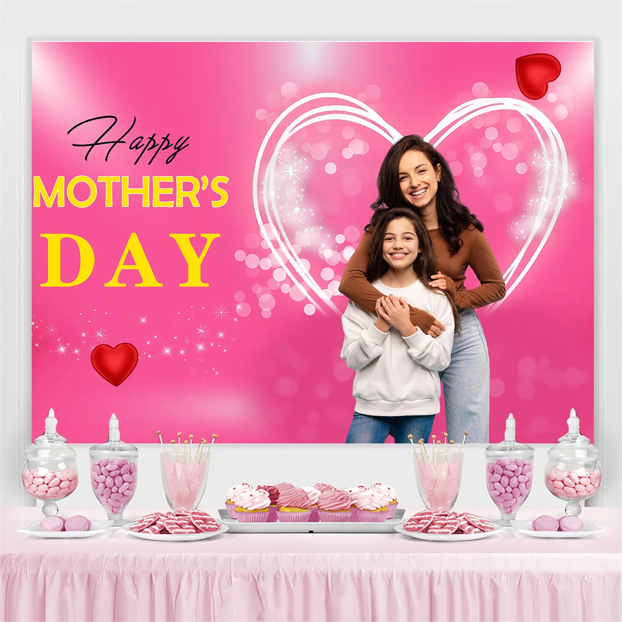 Mother's Day Backdrop Ideas Sparkling Love Heart Personalised Backdrop UK MRR3-44