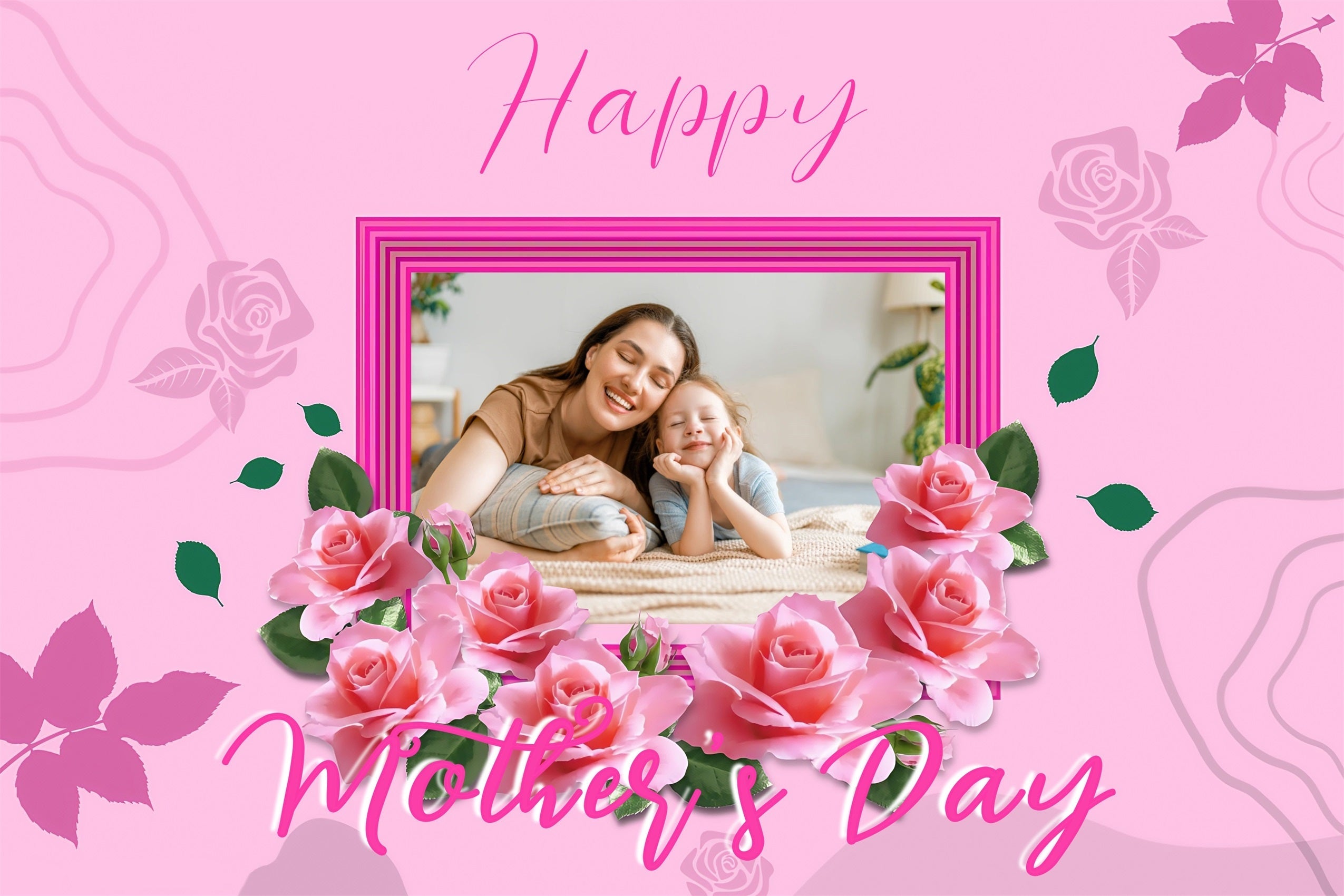 Backdrops For Mother's Day Pink Roses Frame Personalised Backdrop UK MRR3-48