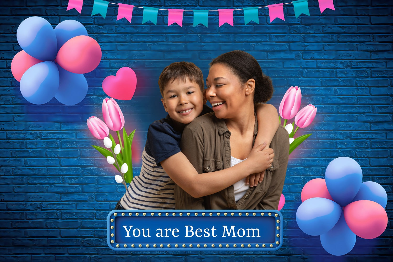 Mothers Day Photo Backdrops Tulips Balloons Celebration Personalized Backdrop UK MRR3-51