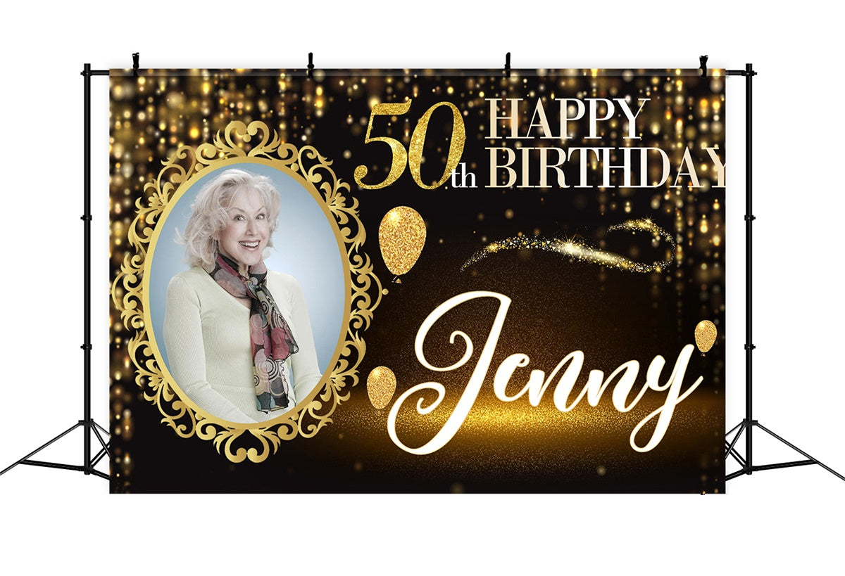Personalized 50th Birthday Backdrop Gold Glamour Backdrop UK MRR3-6