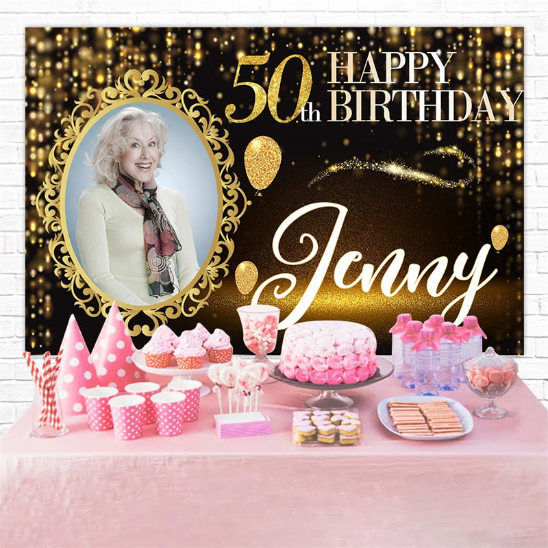 Personalized 50th Birthday Backdrop Gold Glamour Backdrop UK MRR3-6
