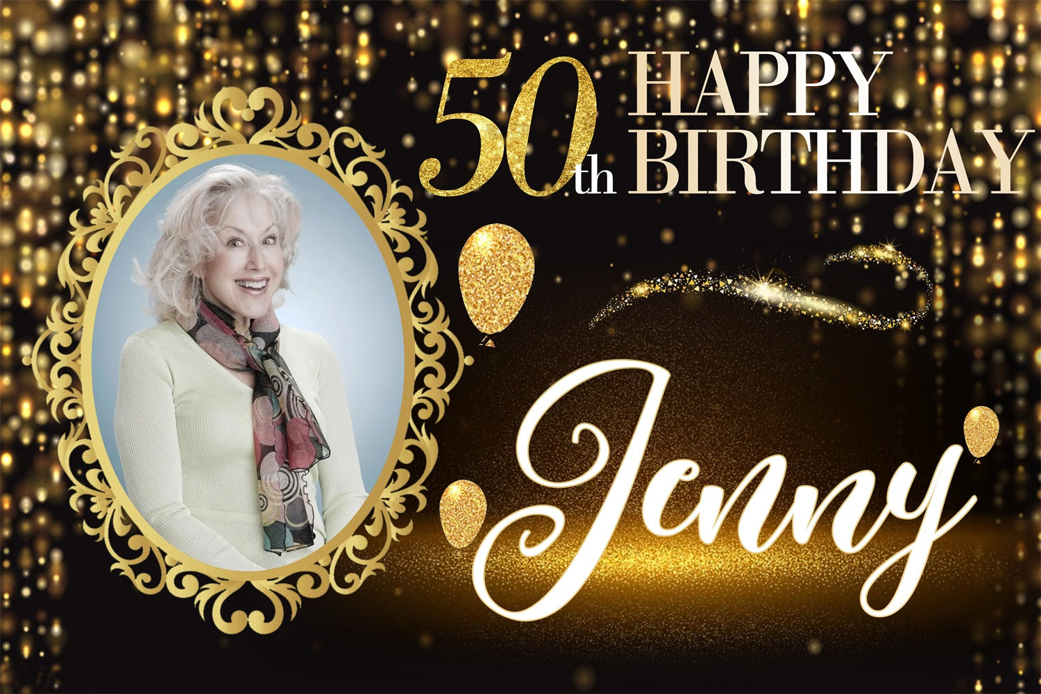 Personalized 50th Birthday Backdrop Gold Glamour Backdrop UK MRR3-6