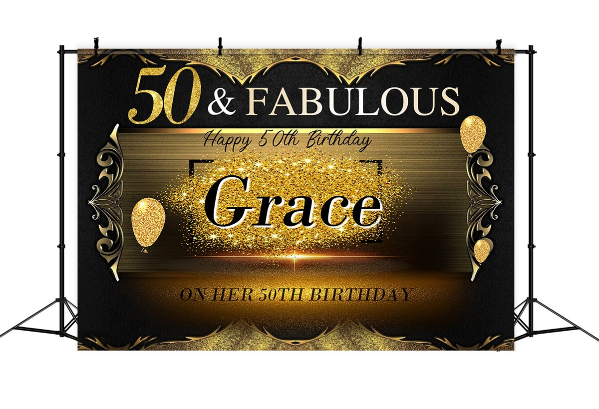 Custom Birthday Party Backdrop 50th Gold Glitter Backdrop UK MRR3-7