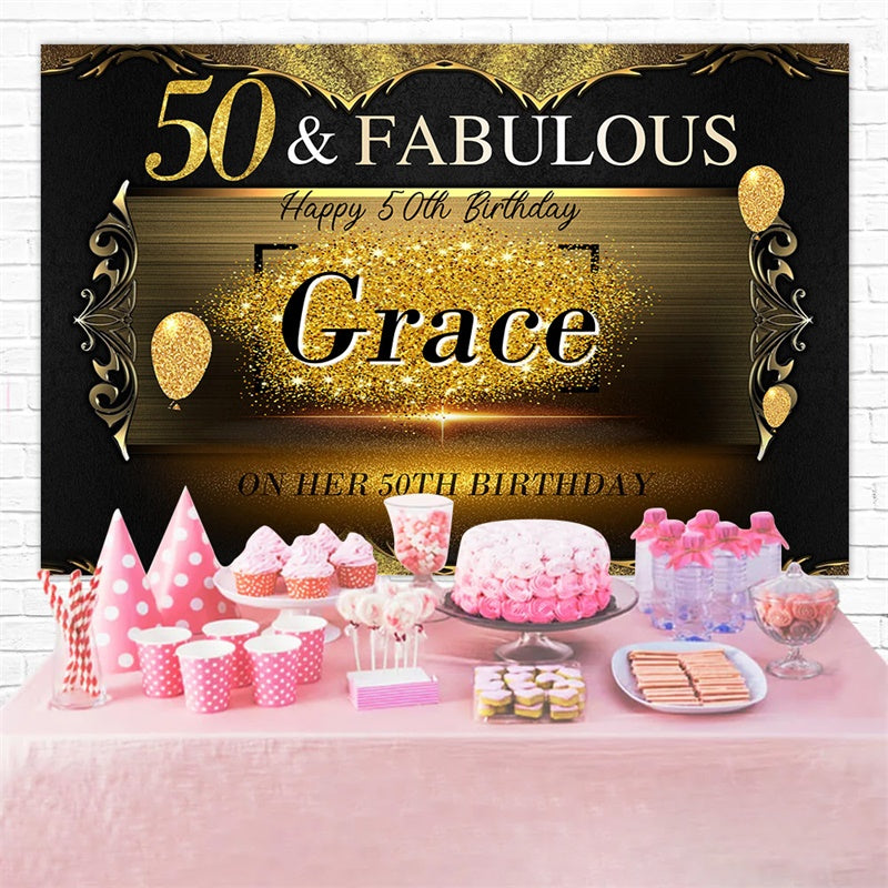 Custom Birthday Party Backdrop 50th Gold Glitter Backdrop UK MRR3-7