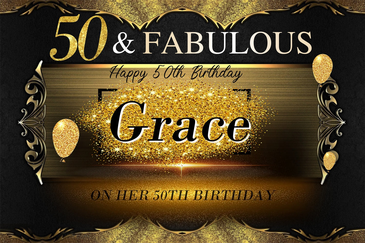 Custom Birthday Party Backdrop 50th Gold Glitter Backdrop UK MRR3-7