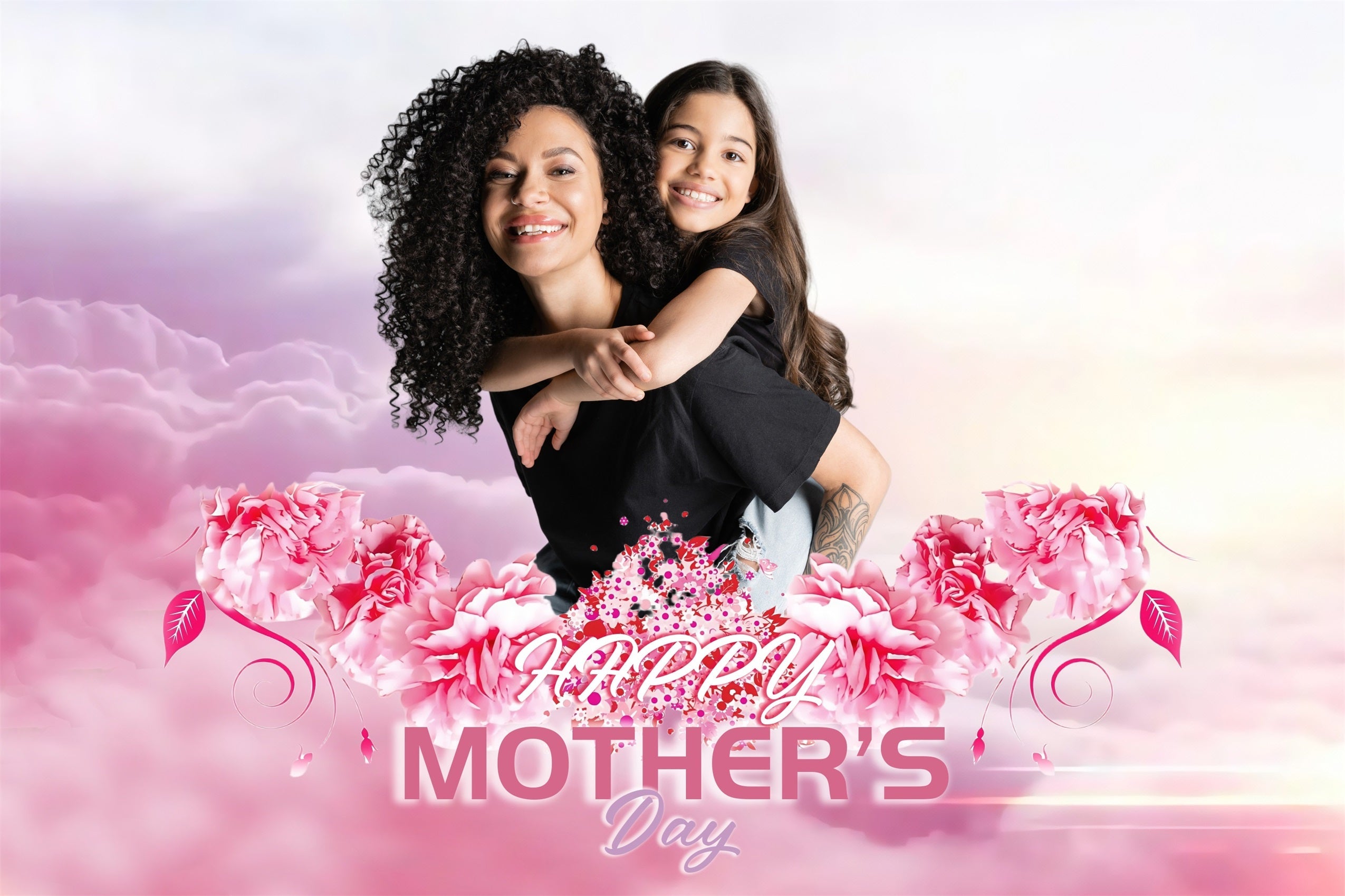 Mother's Day Backdrop Ideas Pink Cloud Flower Personalized Backdrop UK MRR3-70
