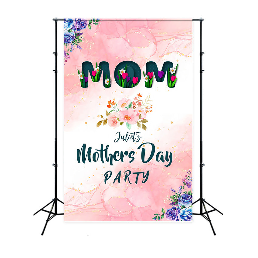 Happy Mother's Day Backdrop Pastel Pink Flowers Personalized Backdrop UK MRR3-73