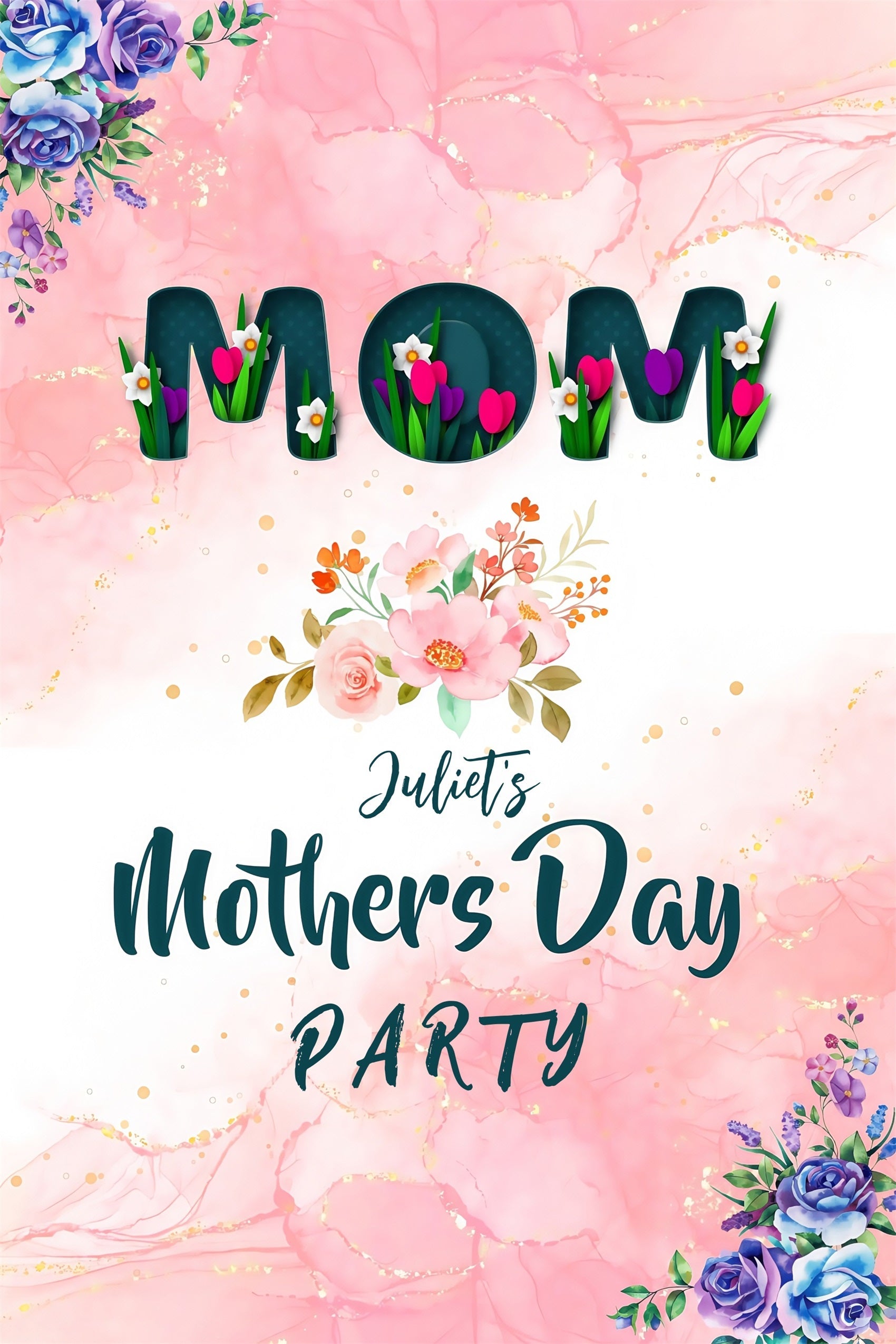 Happy Mother's Day Backdrop Pastel Pink Flowers Personalized Backdrop UK MRR3-73