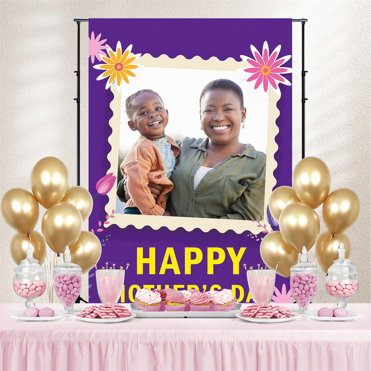 Backdrops For Mothers Day Purple Frame Happy Personalised Backdrop UK MRR3-78