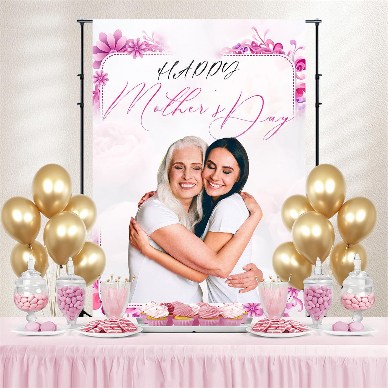 Mothers Day Photo Backdrop Elegant Pink Blossom Personalized Backdrop UK MRR3-79