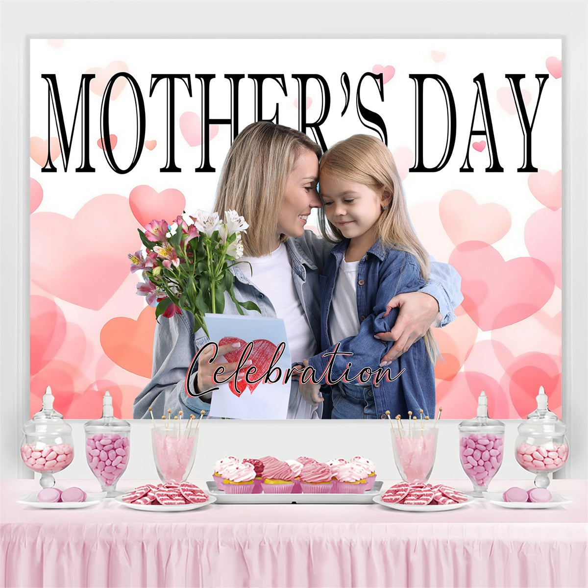 Mothers Day Backdrops Sweet Love Hearts Personalized Backdrop UK MRR3-84