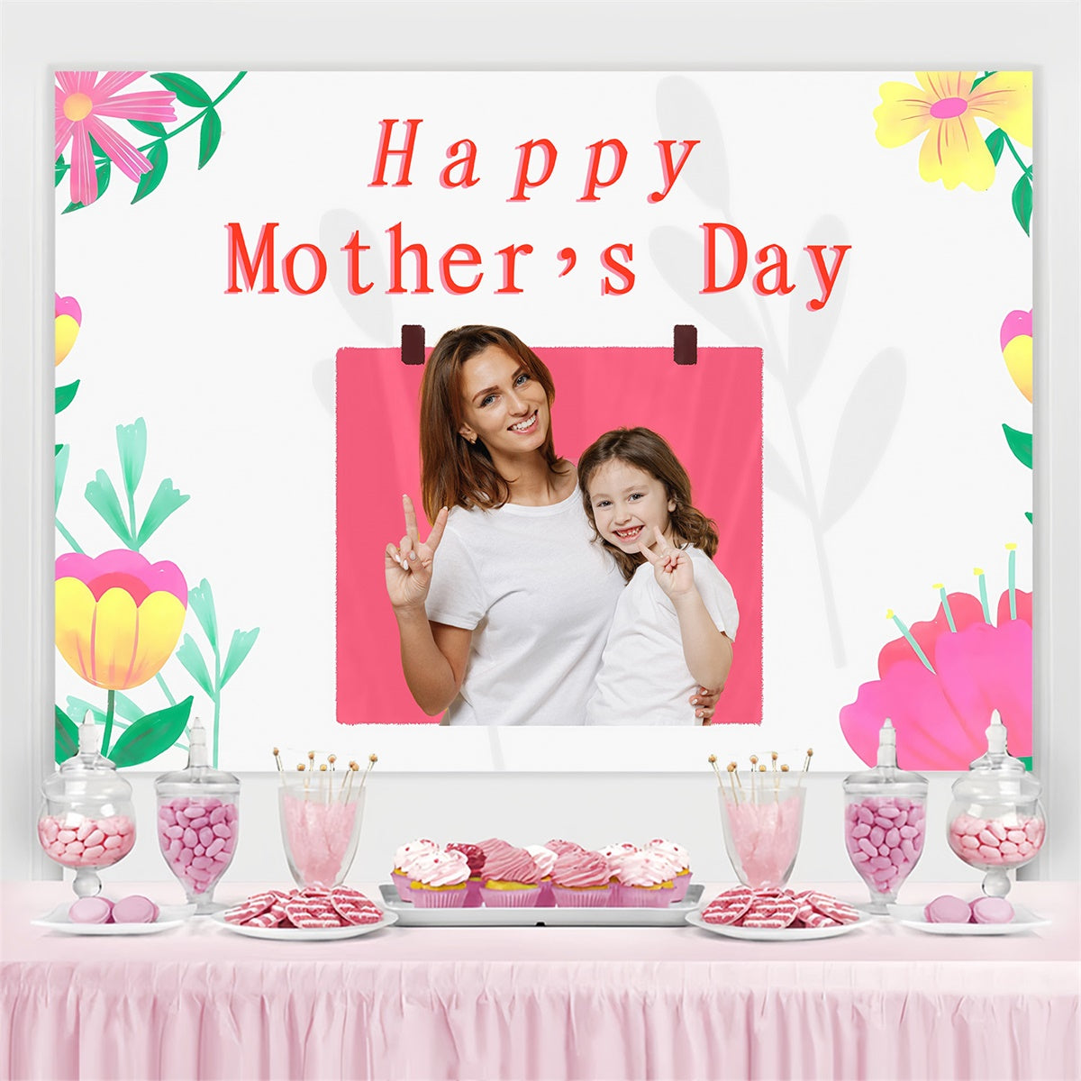 Mothers Day Picture Backdrop Cheerful Floral Art Custom Backdrop UK MRR3-86