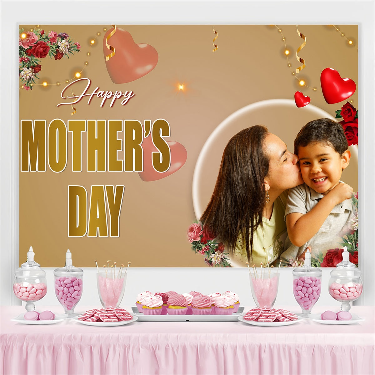 Mothers Day Picture Backdrop Golden Lights Rose Customized Backdrop UK MRR3-90