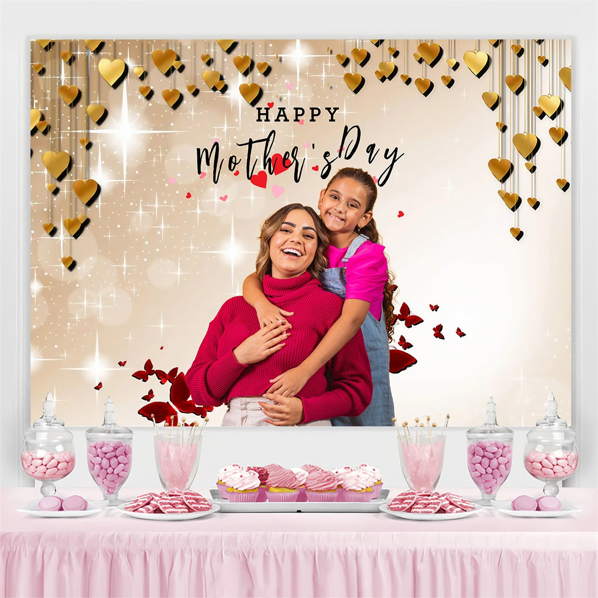 Backdrop For Mothers Day Glowing Hearts Elegance Custom Backdrop UK MRR3-91