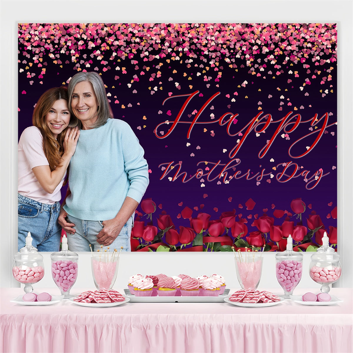 Mother's Day Backdrop Romantic Night Rose Customized Backdrop UK MRR3-92