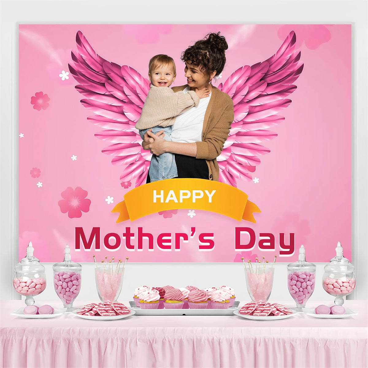 Mother's Day Backdrop Pink Angel Wings Personalized Backdrop UK MRR3-95