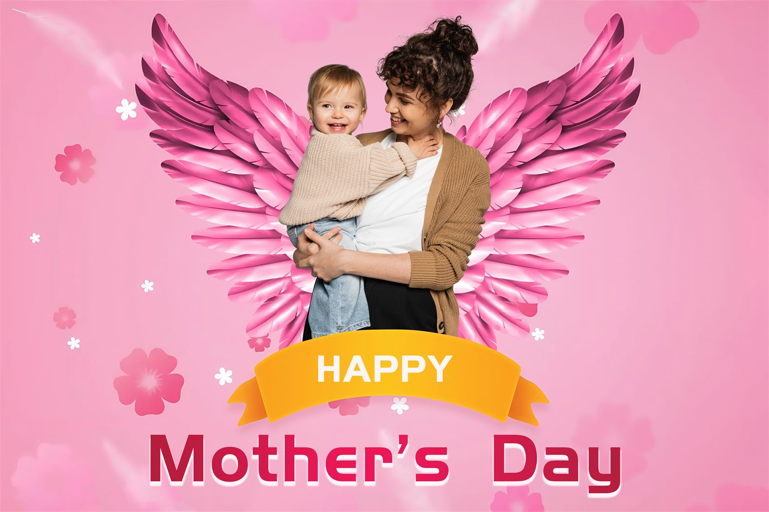 Mother's Day Backdrop Pink Angel Wings Personalized Backdrop UK MRR3-95