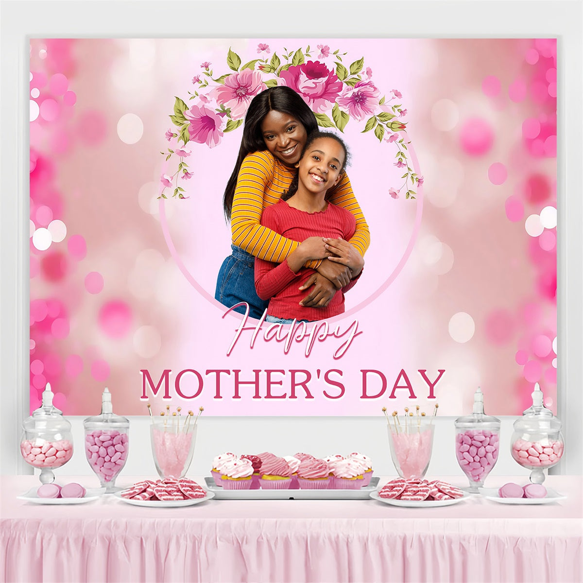 Mothers Day Backdrop Gentle Bloom Pink Personalized Backdrop UK MRR3-97