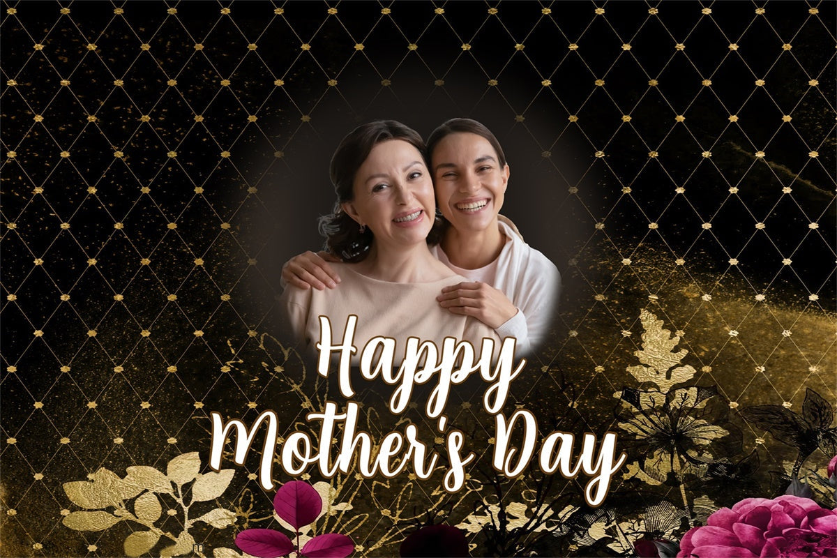 Mothers Day Photo Backdrop Luxurious Black Gold Custom Backdrop UK MRR3-98