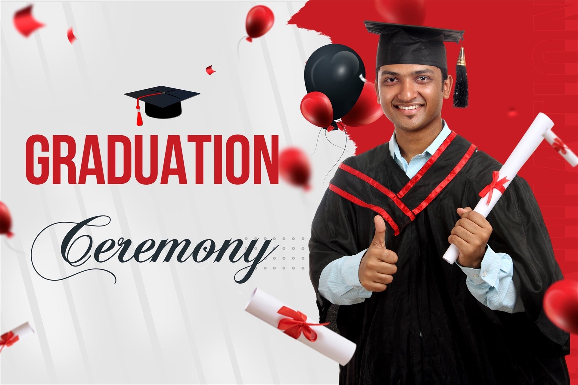 Customized Graduation Backdrop Red Accent Balloon Graduation Party Backdrop UK MRR4-10