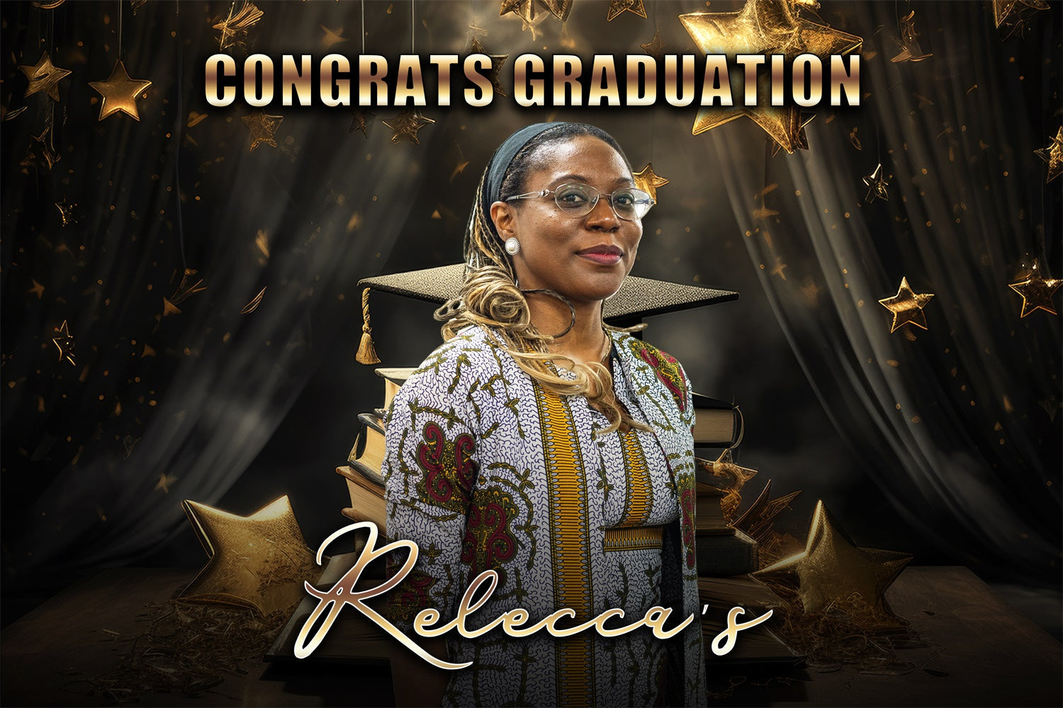 Custom Graduation Backdrop Golden Stars Books Graduation Party Backdrop UK MRR4-11