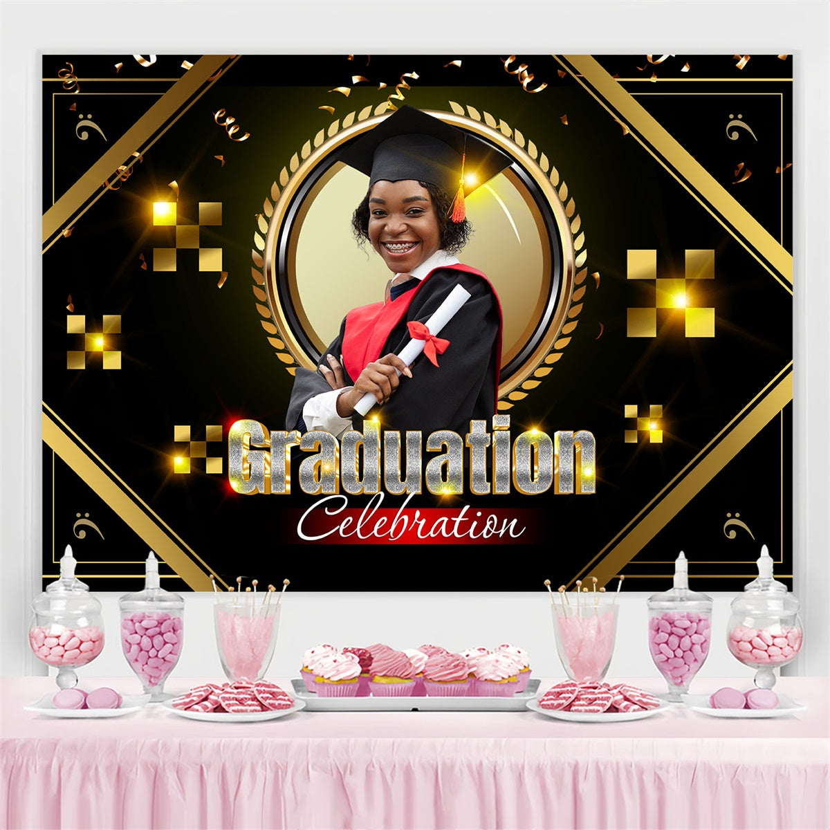 Personalized Graduation Backdrop Luxe Gold Frame Graduation Party Backdrop UK MRR4-12