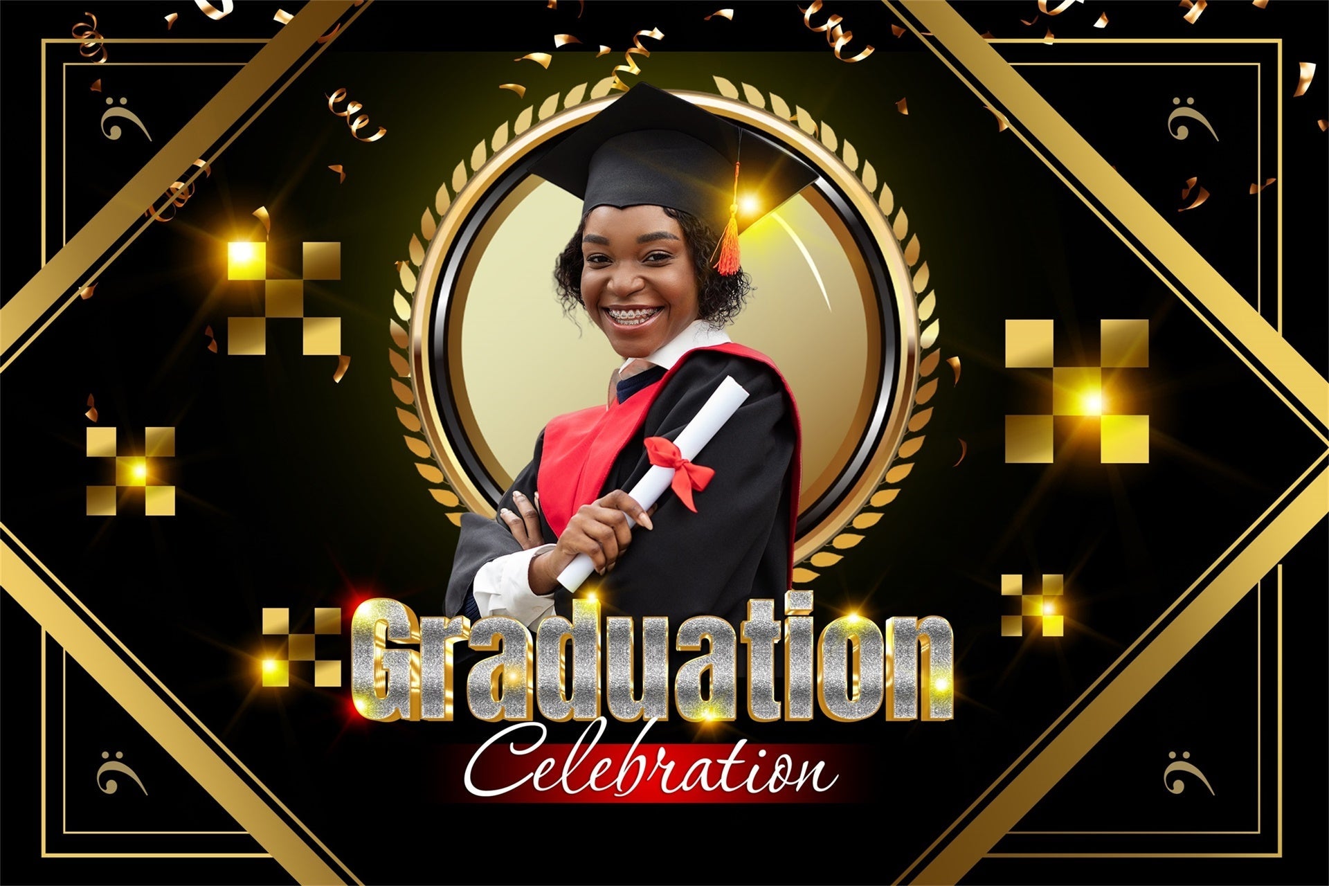 Personalized Graduation Backdrop Luxe Gold Frame Graduation Party Backdrop UK MRR4-12